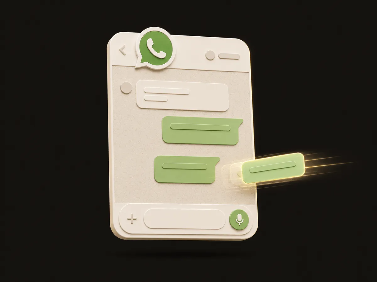 3D illustration of a WhatsApp chat with a message being sent