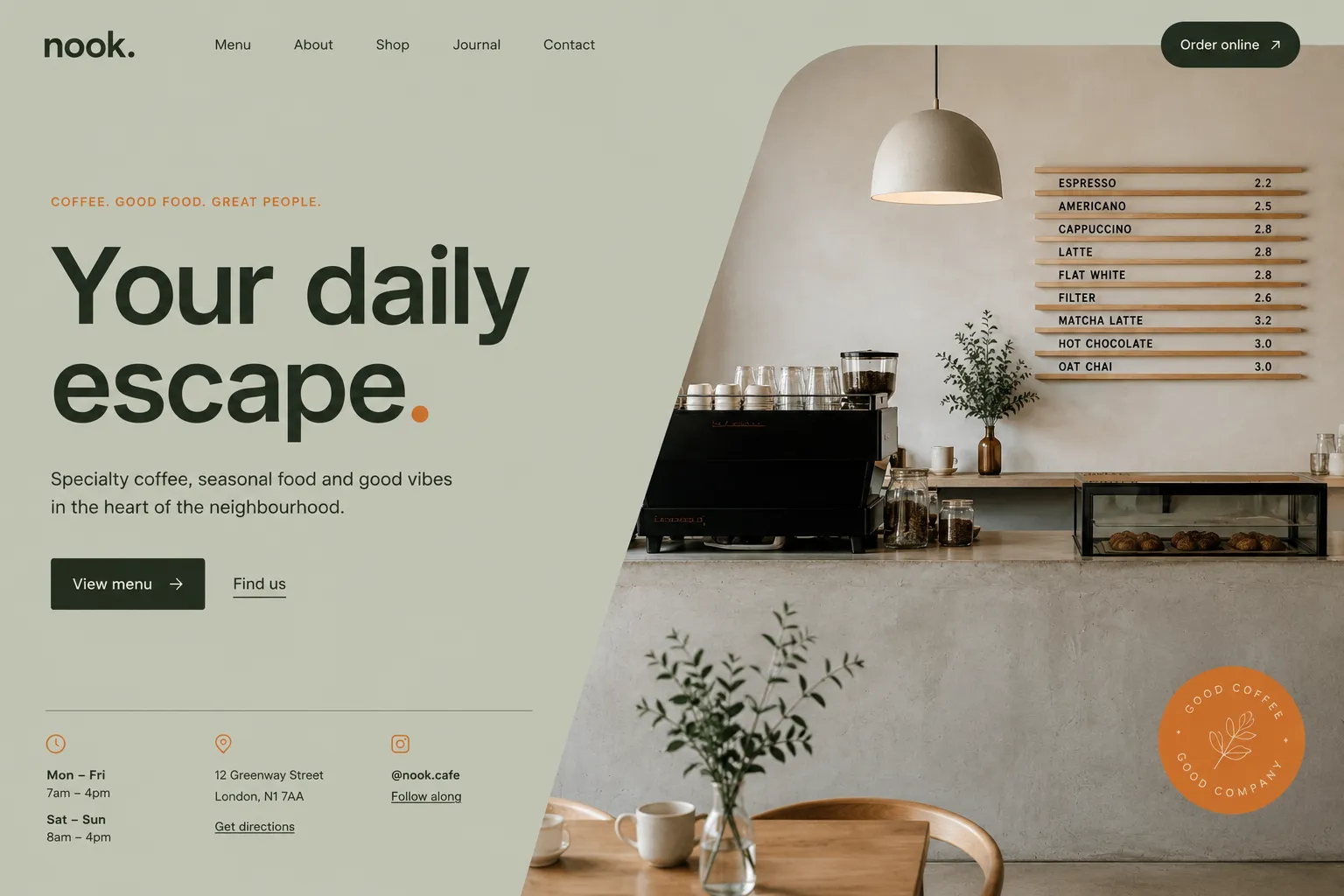 Nook - specialty coffee shop concept site by Loudhook