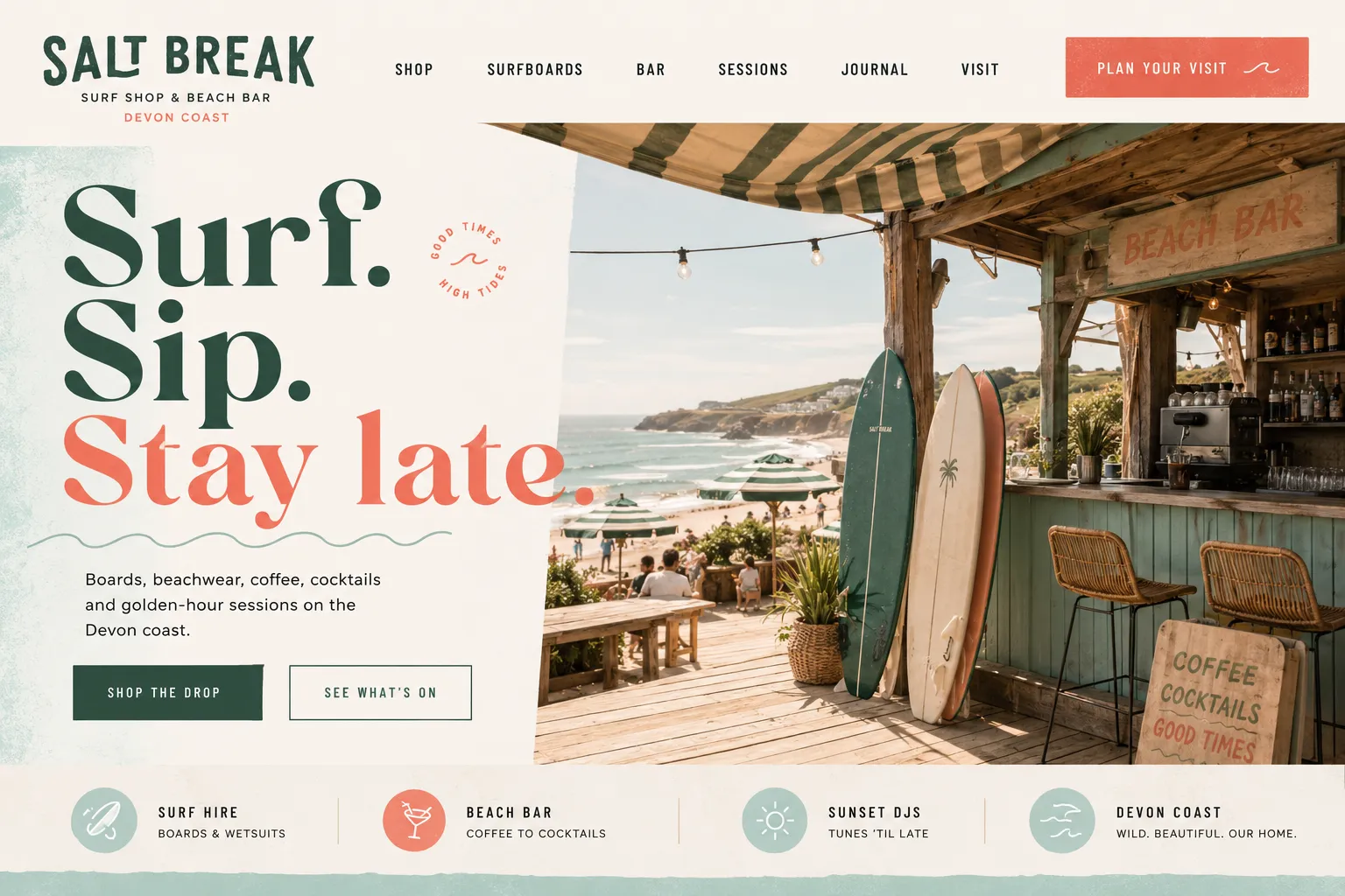 Salt Break - surf shop and beach bar concept site by Loudhook