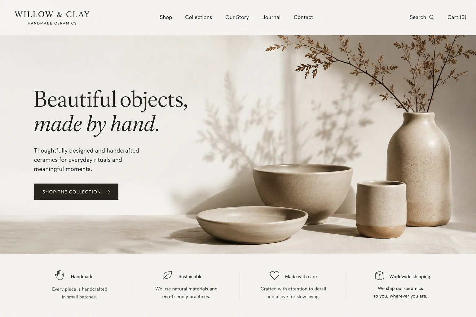 Willow & Clay - handmade ceramics shop concept site by Loudhook